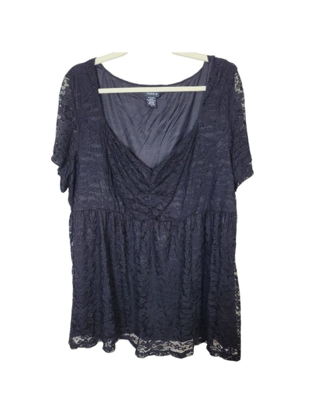 Torrid Black Lace Overlay Babydoll Top Blouse Sz 3 (3X) Whimsy Goth Witchy